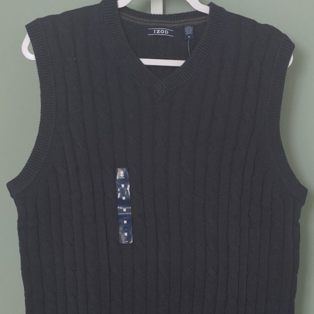 Izod Cable Sweater Vest Medium-Blue-Sold